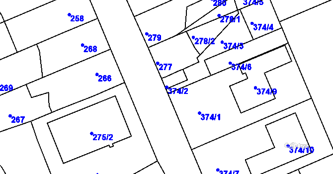 Parcela st. 374/2 v KÚ Dubí-Pozorka, Katastrální mapa