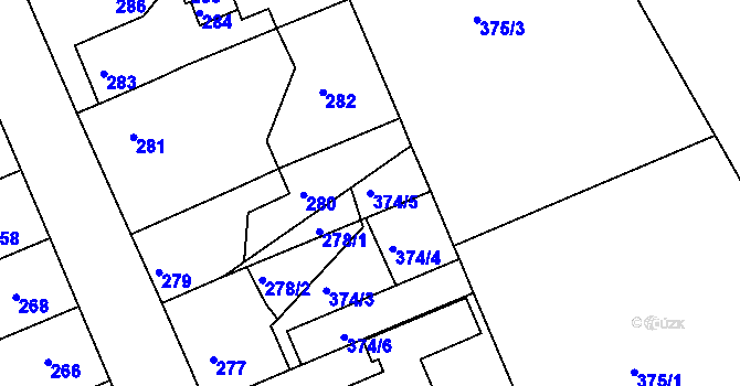 Parcela st. 374/5 v KÚ Dubí-Pozorka, Katastrální mapa