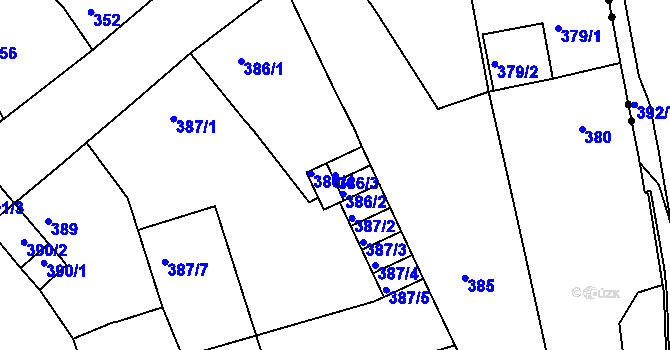 Parcela st. 386/3 v KÚ Dubí-Pozorka, Katastrální mapa