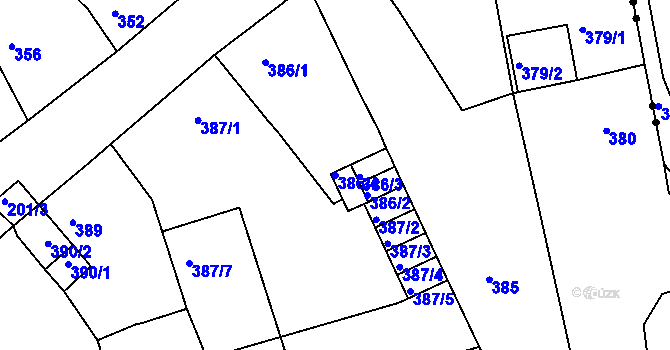 Parcela st. 386/4 v KÚ Dubí-Pozorka, Katastrální mapa