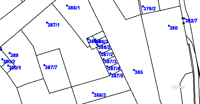 Parcela st. 387/2 v KÚ Dubí-Pozorka, Katastrální mapa