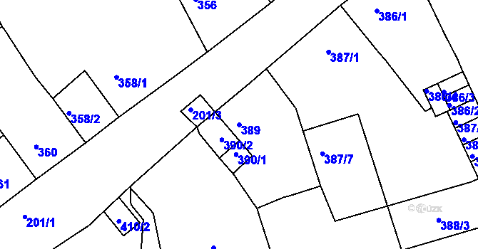 Parcela st. 389 v KÚ Dubí-Pozorka, Katastrální mapa