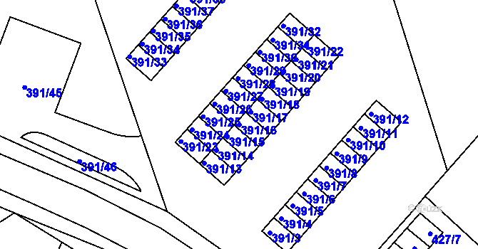 Parcela st. 391/16 v KÚ Dubí-Pozorka, Katastrální mapa