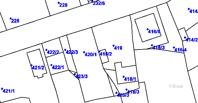 Parcela st. 418/2 v KÚ Dubí-Pozorka, Katastrální mapa