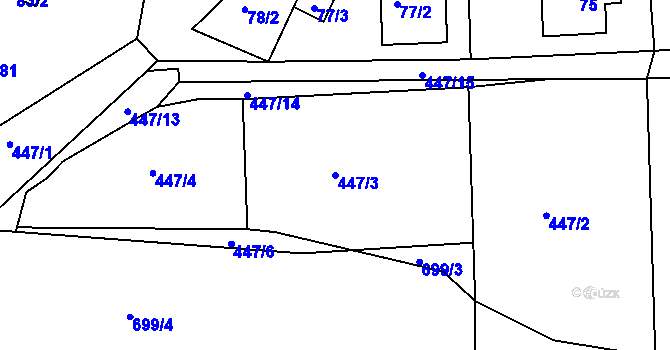 Parcela st. 447/3 v KÚ Dubí-Pozorka, Katastrální mapa