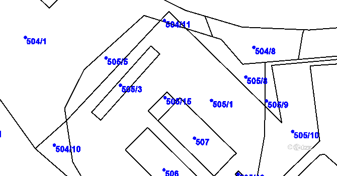 Parcela st. 505/1 v KÚ Dubí-Pozorka, Katastrální mapa