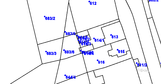 Parcela st. 614/3 v KÚ Dubí-Pozorka, Katastrální mapa