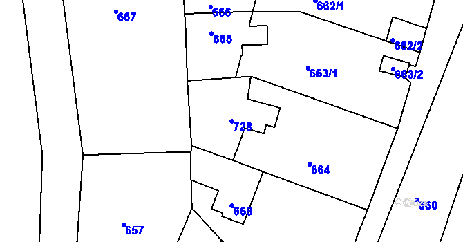 Parcela st. 728 v KÚ Dubí-Pozorka, Katastrální mapa