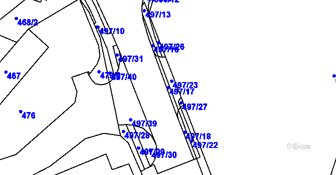 Parcela st. 497/17 v KÚ Dubí-Pozorka, Katastrální mapa