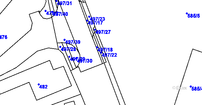 Parcela st. 497/22 v KÚ Dubí-Pozorka, Katastrální mapa