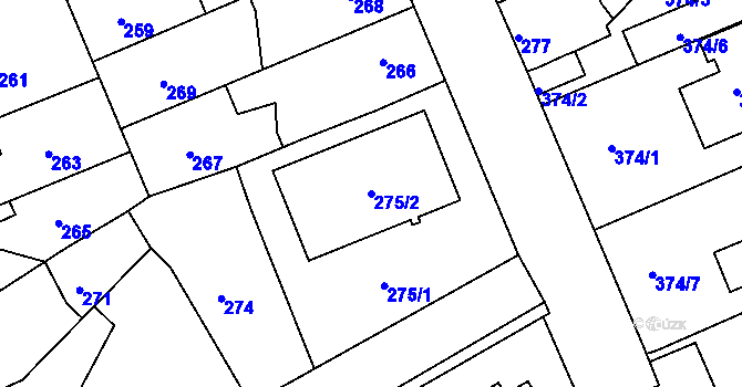 Parcela st. 275/2 v KÚ Dubí-Pozorka, Katastrální mapa