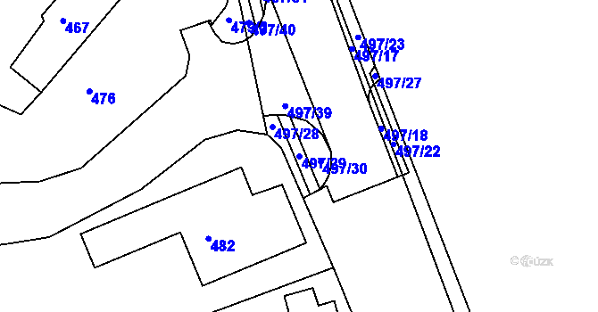 Parcela st. 497/29 v KÚ Dubí-Pozorka, Katastrální mapa