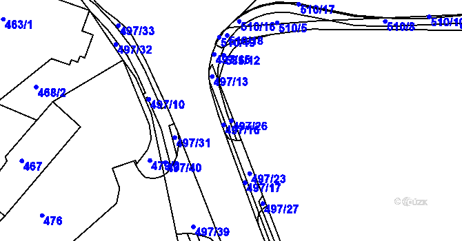 Parcela st. 497/26 v KÚ Dubí-Pozorka, Katastrální mapa