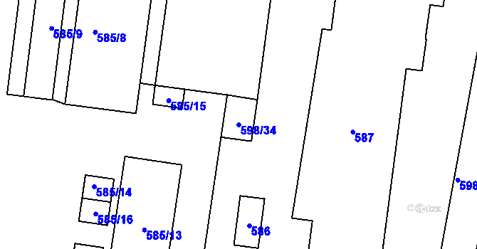 Parcela st. 598/34 v KÚ Dubí-Pozorka, Katastrální mapa