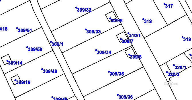 Parcela st. 309/34 v KÚ Dubí-Pozorka, Katastrální mapa