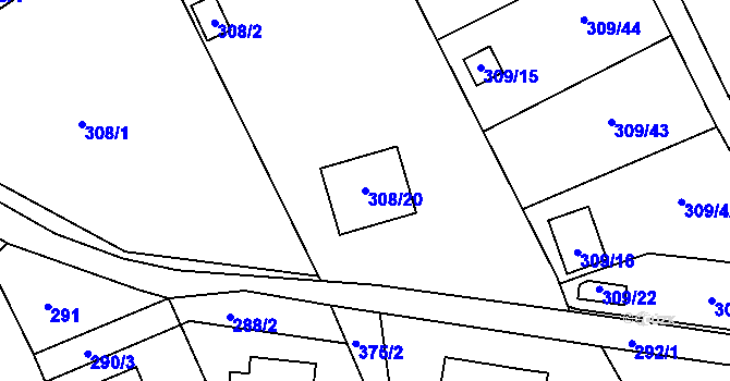Parcela st. 308/20 v KÚ Dubí-Pozorka, Katastrální mapa
