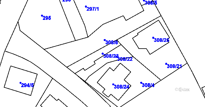 Parcela st. 308/23 v KÚ Dubí-Pozorka, Katastrální mapa