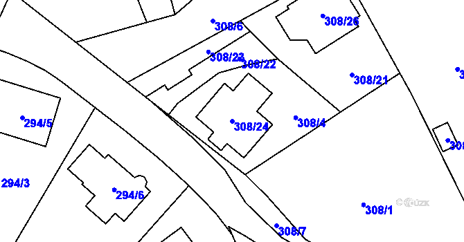 Parcela st. 308/24 v KÚ Dubí-Pozorka, Katastrální mapa