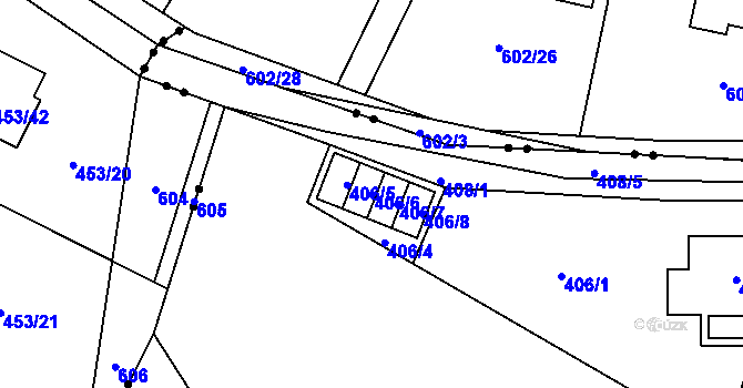 Parcela st. 406/6 v KÚ Dubí-Pozorka, Katastrální mapa