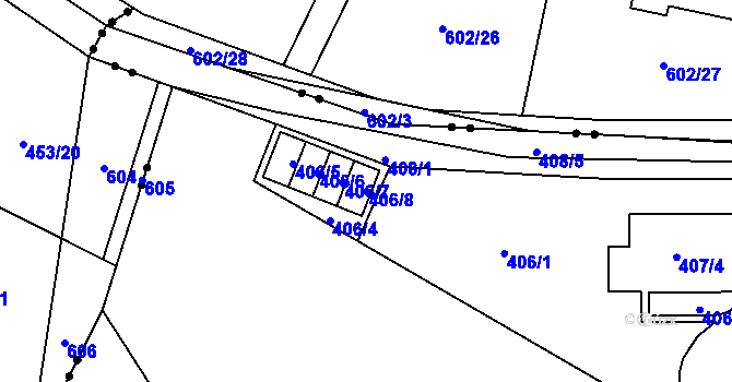 Parcela st. 406/8 v KÚ Dubí-Pozorka, Katastrální mapa