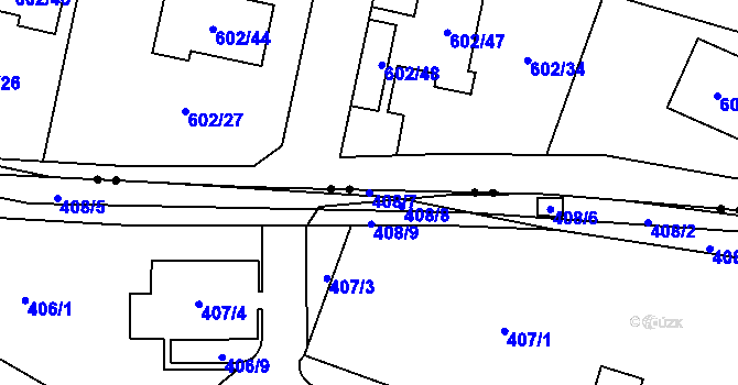 Parcela st. 408/7 v KÚ Dubí-Pozorka, Katastrální mapa