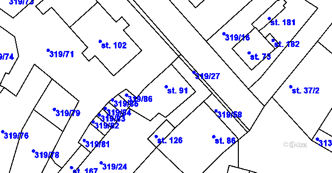 Parcela st. 91 v KÚ Dubice nad Labem, Katastrální mapa