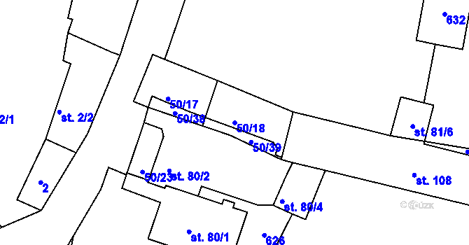 Parcela st. 50/18 v KÚ Dubice nad Labem, Katastrální mapa