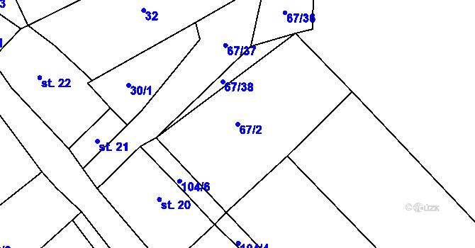 Parcela st. 67/2 v KÚ Dubice nad Labem, Katastrální mapa