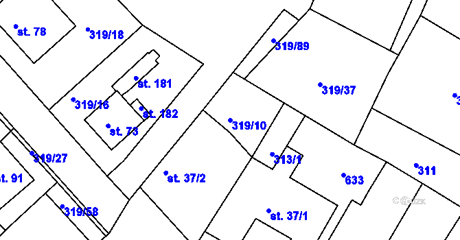Parcela st. 319/10 v KÚ Dubice nad Labem, Katastrální mapa