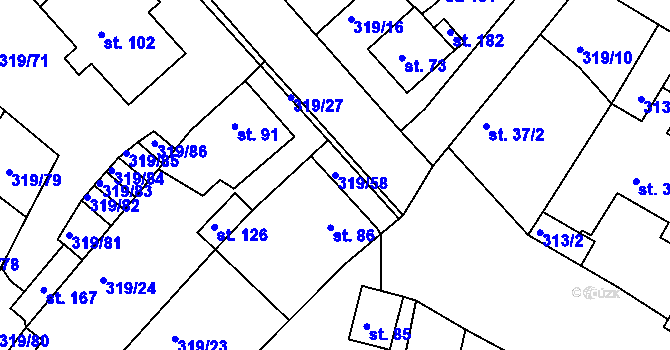 Parcela st. 319/58 v KÚ Dubice nad Labem, Katastrální mapa