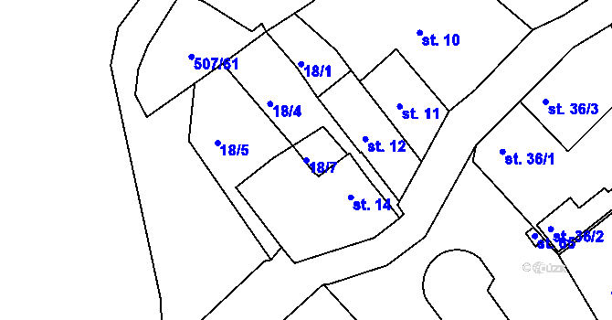 Parcela st. 18/7 v KÚ Dubice nad Labem, Katastrální mapa
