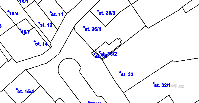 Parcela st. 36/2 v KÚ Dubice nad Labem, Katastrální mapa