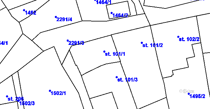 Parcela st. 101/1 v KÚ Moravany u Dubic, Katastrální mapa