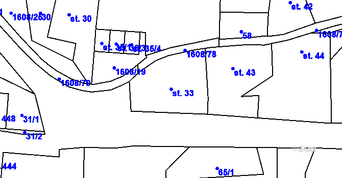 Parcela st. 33 v KÚ Dubicko, Katastrální mapa