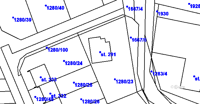 Parcela st. 291 v KÚ Dubicko, Katastrální mapa