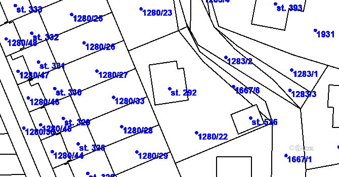 Parcela st. 292 v KÚ Dubicko, Katastrální mapa