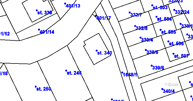 Parcela st. 343 v KÚ Dubicko, Katastrální mapa
