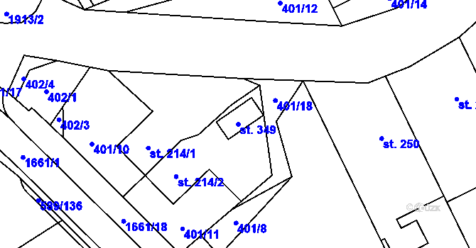 Parcela st. 349 v KÚ Dubicko, Katastrální mapa