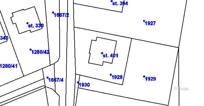 Parcela st. 401 v KÚ Dubicko, Katastrální mapa