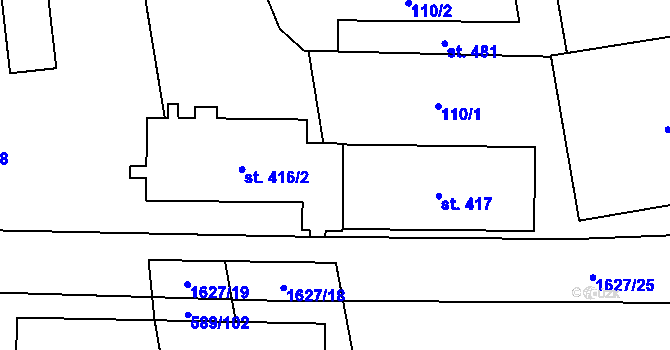 Parcela st. 416/3 v KÚ Dubicko, Katastrální mapa