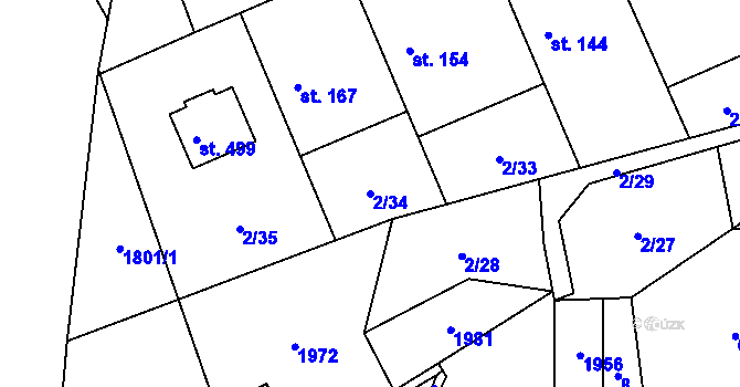 Parcela st. 2/34 v KÚ Dubicko, Katastrální mapa