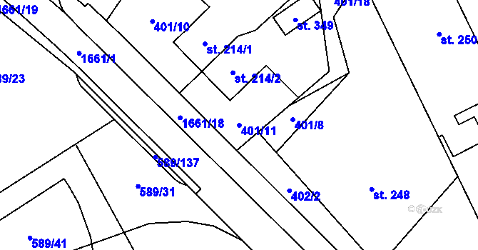 Parcela st. 401/11 v KÚ Dubicko, Katastrální mapa