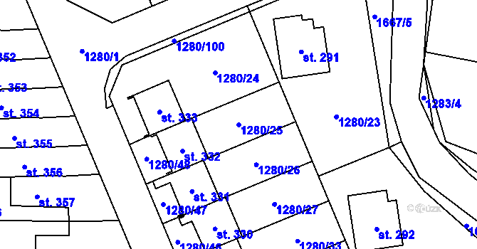 Parcela st. 1280/25 v KÚ Dubicko, Katastrální mapa