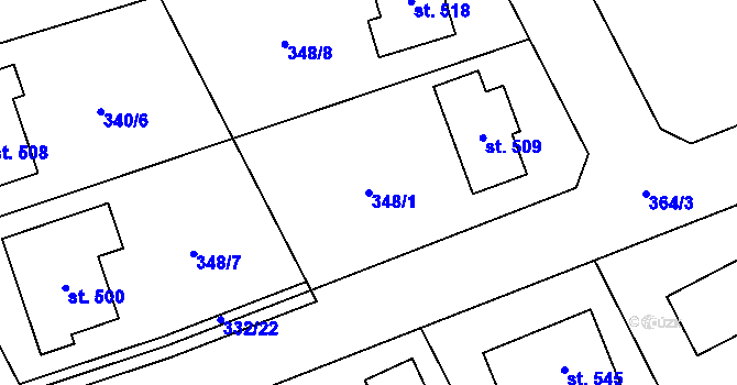 Parcela st. 348/1 v KÚ Dubicko, Katastrální mapa