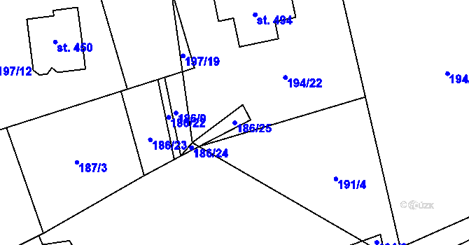 Parcela st. 186/25 v KÚ Dubicko, Katastrální mapa