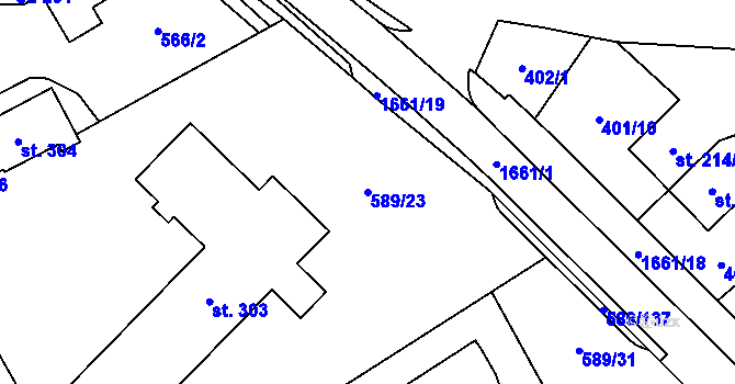 Parcela st. 589/23 v KÚ Dubicko, Katastrální mapa