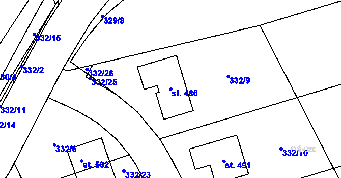Parcela st. 486 v KÚ Dubicko, Katastrální mapa