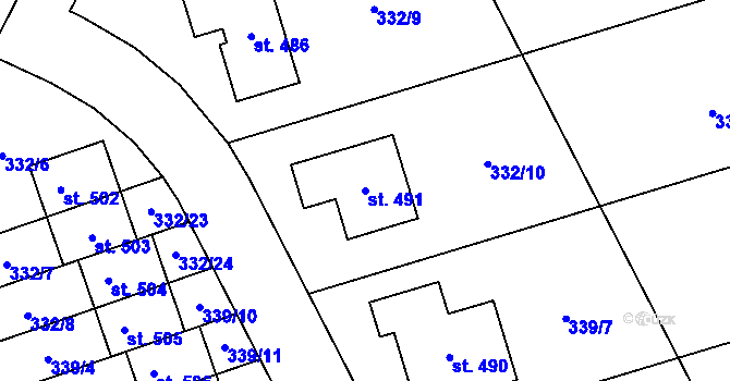 Parcela st. 491 v KÚ Dubicko, Katastrální mapa