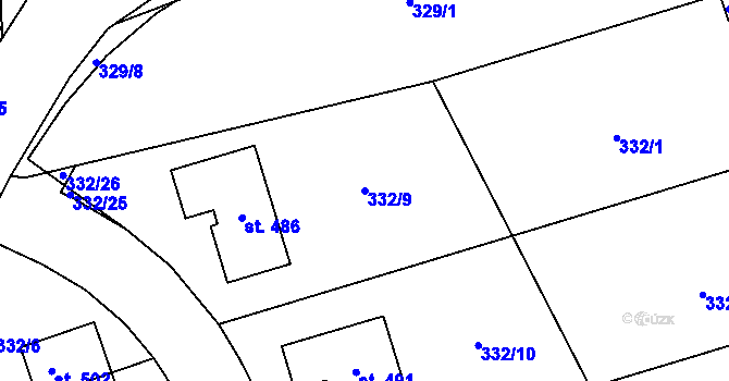 Parcela st. 332/9 v KÚ Dubicko, Katastrální mapa