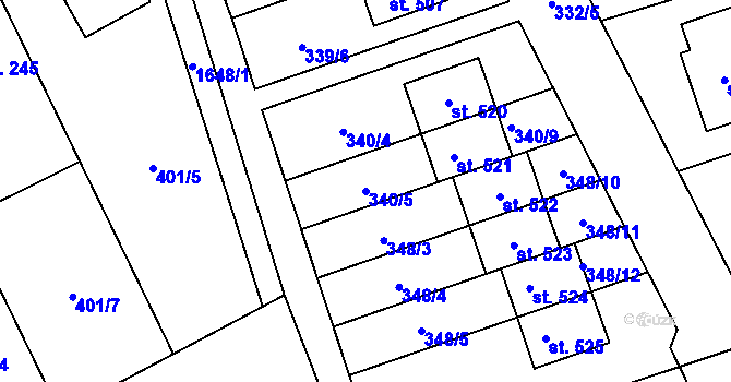 Parcela st. 340/5 v KÚ Dubicko, Katastrální mapa